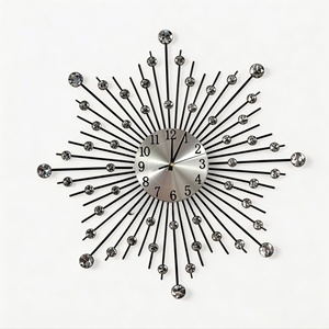 Modern Metal Crystal Wall <b>Clock</b> Silent Quartz Analog Round Single Face <b>Battery</b> Powered Living Room Decor - Product Image 2
