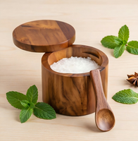 Acacia Wood Salt Jar Solid Wood Seasoning Box Wooden Pepper Shaker Kitchen Spice Bottle Salt Box Storage Spice Jar