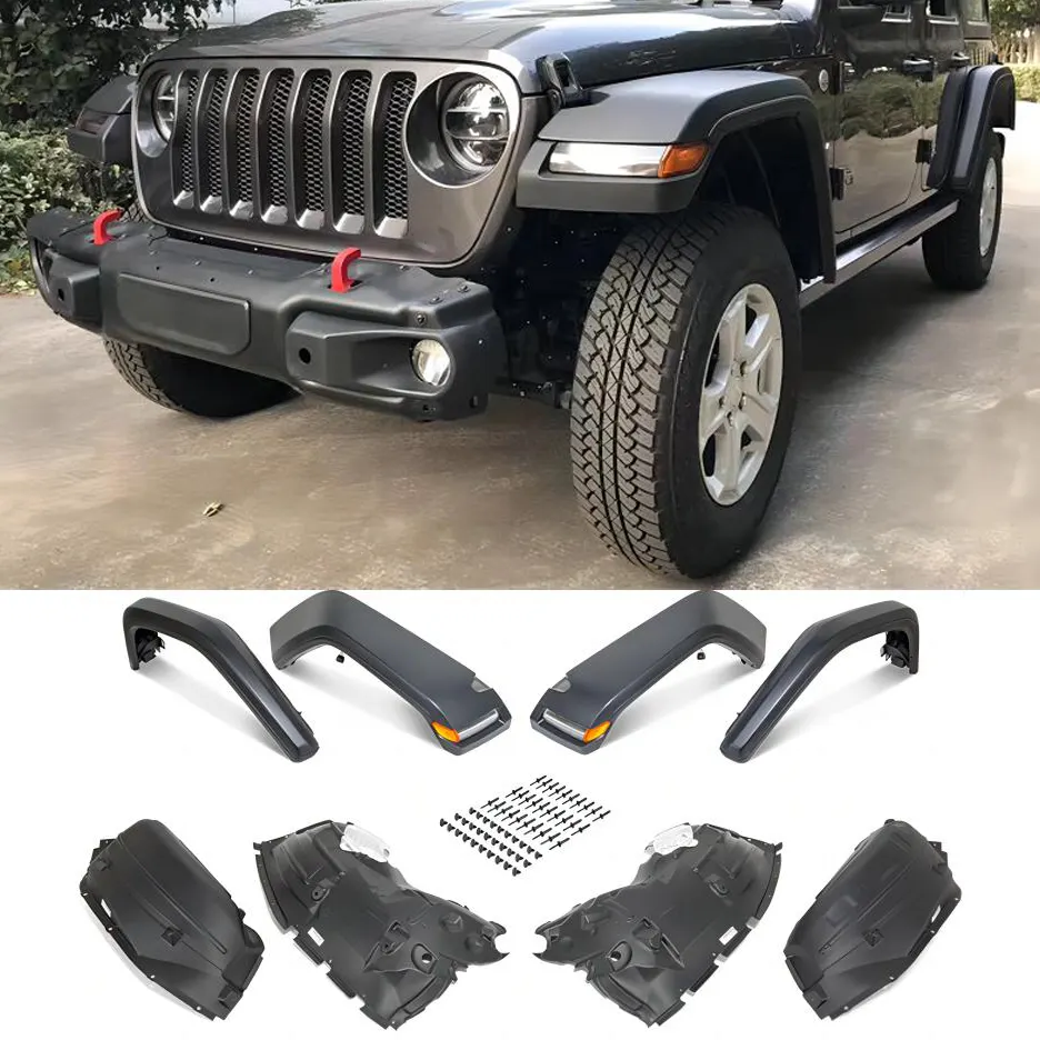 Car Accessories Front & Rear High Wheel Eyebrow Fender Flare with Lamps for Jeep Wrangler JL 2018+