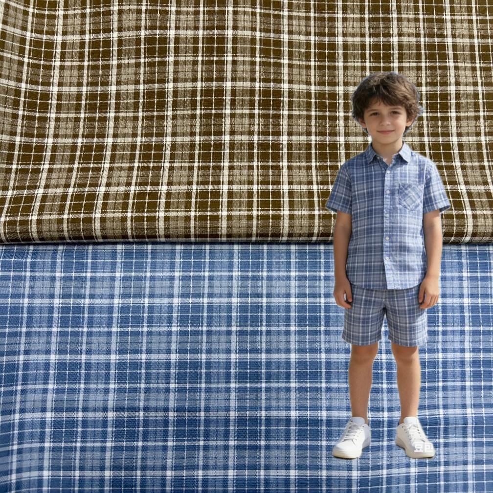 Wholesale Polyester Rayon Cotton Yarn Dyed 130gsm 3cm Tartan Check Plaid for Boys Girls Children's Clothing Eco-friendly Organic