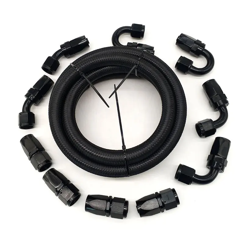 Black AN4 AN6 AN8 AN10 AN12 AN16 5メートルNylon Braided燃料ホースPTFE/ゴムOil Pipe Line Fuel Hose Kit + 10 AN6 Fittings