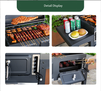 Barbecue portable d'extérieur en bois, grands grils à charbon de bois, chariot de barbecue, fumoir, barbecue avec table double pliable