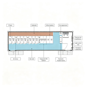 Centre de données en conteneur de 40 pieds pour extérieur - Refroidissement par air, préfabriqué et modulaire pour le calcul IA et les GPU - Product Image 2