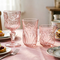 Verre à eau personnalisé vintage en verre pressé de couleur unie, motif orchidée en relief rétro, pour eau, jus, lait - Verres de qualité supérieure