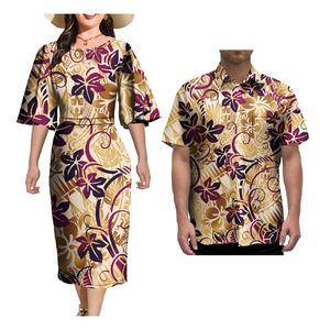 Ropa de pareja Polinesia para él y su arte, colores personalizados hawaianos, estampado Tribal, ropa de pareja de talla grande para mujer, conjunto de 2 uds. - Product Image 3