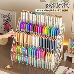 Acrylic Pen Holder With Compartments Desktop Storage Organizer For Office Supplies Marker Paintbrush Holder Square Plastic 3 4 - Product Image 5