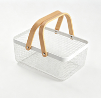 Panier en métal avec poignée en bois, panier en maille métallique, panier de rangement, panier à fruits avec poignée