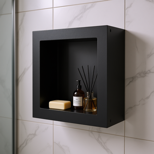 Étagère murale encastrée moderne noire 16 x 16 pouces avec protection étanche pour rangement de savon de salle de bain - Product Image 2