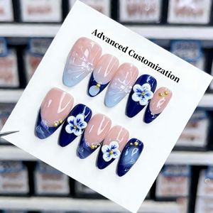 10 <span class=keywords><strong>Uñas</strong></span> Acrílicas Francesas con Diseño de <span class=keywords><strong>Flor</strong></span> 3D, <span class=keywords><strong>Uñas</strong></span> Postizas Hechas a Mano, <span class=keywords><strong>Uñas</strong></span> de Cobertura Completa para Salón y Uso Personal - Product Image 3