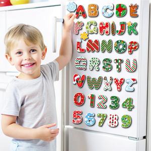 Aimants de réfrigérateur modernes en forme de chiffres et de lettres, magnétiques souples, pour l'apprentissage des enfants, décorations DIY, Noël, en caoutchouc - Product Image 1