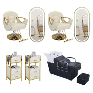 Pacchetto di mobili per saloni di lusso Set di sedie da barbiere in oro pacchetto di mobili da barbiere per parrucchieri sedia da salone per parrucchiere