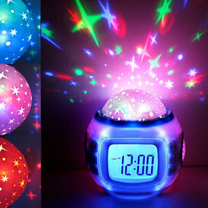Réveil projecteur ciel étoilé avec affichage numérique, veilleuse pour la décoration de chambre d'enfant, alimenté par USB, forme ronde - Product Image 1