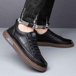 Men's Genuine Cow Leather Slip-On Casual Shoes Round <b>Toe</b> Breathable Mesh Lining Rubber Outsole Solid Walking Style - Product Image 4