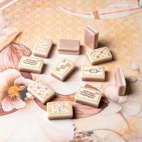 Jeu de Mahjong Floral avec Tuiles Joker, Dos Marbré, Motif 3D en Relief, Doré Vintage, Design Floral Art Nouveau, Tuiles de Mahjong Cadeau