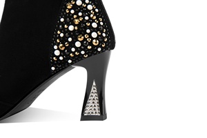 Bottines Western Moncheer pour femme en daim ornées de perles et strass, à bout pointu, talon haut, fermeture éclair arrière, style habillé et tendance - Product Image 5