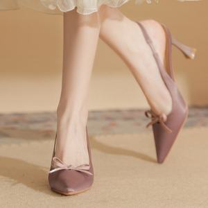 Zapatos de Novia de Moda para Mujer, Zapatos de Tacón de Cuero Rosa para Boda, Estilo Coreano, Sandalias de Tacón Delgado de Satén Cómodas y de Lujo con Lazo - Product Image 4