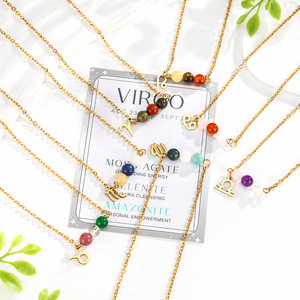 Collar con Colgante de Piedras Preciosas Naturales del Zodiaco, Constelaciones, Horóscopo, Joyería de Cristal Curativa con Tarjeta de Regalo - Product Image 2
