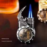 Briquet à bascule en métal créatif personnalisé, double flamme bleue droite, chambre à gaz transparente visible, rechargeable, luxe léger