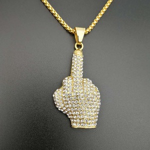 Uomini di modo 18k Placcato Oro Dei Monili Iced Out Hip Hop Pugno Rhinestone Della Cz di Cristallo Del Pendente Della Collana - Product Image 1