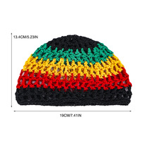PARTYMENT Gorro de punto tipo Kufi Rasta con bordado 3D, tejido común, estilo Jamaica, elástico, color arcoíris, étnico africano, con red para el pelo