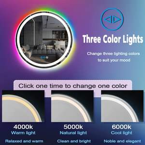 กระจกห้องน้ำ <span class=keywords><strong>Greenergy</strong></span> ขนาด 20 นิ้ว รุ่นโมเดิร์น พร้อมไฟ LED ติดผนัง ระดับ IP65 ไฟ RGB ด้านหน้า ป้องกันฝ้า ไฟอัจฉริยะ 3 ระดับ - Product Image 4