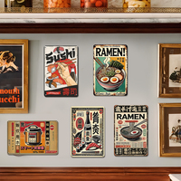 Vente en gros de plaques en étain japonaises rétro vintage de 20*30 cm pour la décoration murale de restaurants de sushis