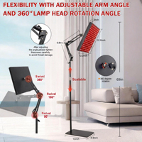 Lampe de luminothérapie rouge pour le visage et le corps avec support LED 660nm Lumière infrarouge Télécommande pour la maison et le bureau