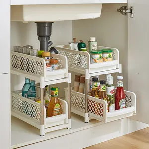 带2个抽屉的厨房储物架水槽下滑动香料架收纳器多功能架