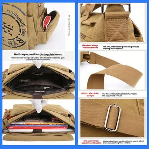 Custom Vintage Canvas Women <b>Laptop</b> Messenger Bag for Men New Design with Letter Decoration Shoulder Crossbody Bag - Product Image 3