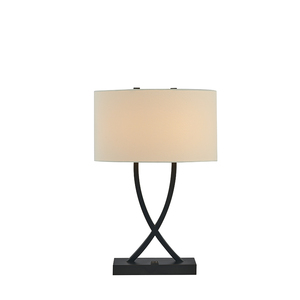 Lámpara de Mesa Moderna Clásica con Base Metálica Negra y Enchufe USB para Decoración de Hotel - Product Image 1