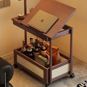 Side <b>table</b>, coffee <b>table</b>, movable sofa, side cabinet, <b>small</b> apartment <b>folding</b> trolley, living room shelf, solid wood vintage - Product Image 1