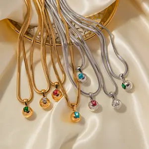 New round bead zircon color necklace 18k gold plated inlaid light luxury niche design titanium steel chain