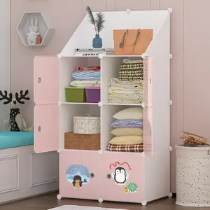 Недорогой шкаф на 6 дверей для детей, Маленький милый гардероб, пластиковый шкаф для хранения для детей с наклейками