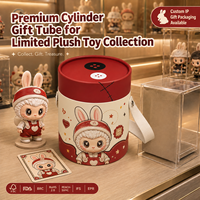 Boîte cadeau cylindrique en papier rigide imprimée sur mesure avec couvercle en cuir PU et sangle de transport, emballage de luxe pour peluches, poupées, objets de collection