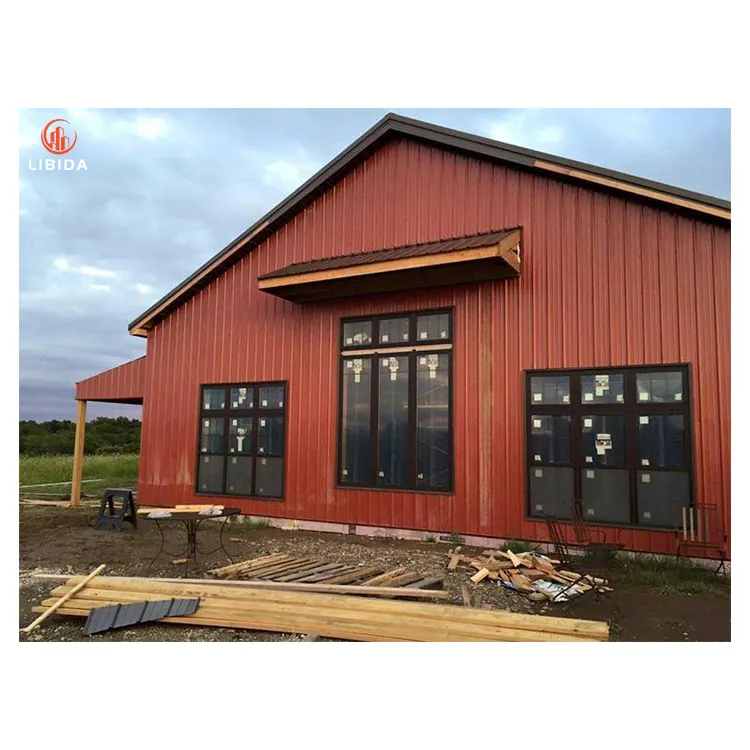 Kunden spezifische vorgefertigte Pole Barn Kits Gebäude Stahl konstruktion Lager Farm Shed Fertighaus Werkstatt Self Storage Metall gebäude