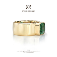 Bague moderne à bague épaisse en argent sterling 925 plaqué or 18 carats avec émeraude de laboratoire 4 carats de clarté VVS, bijoux de luxe pour femme