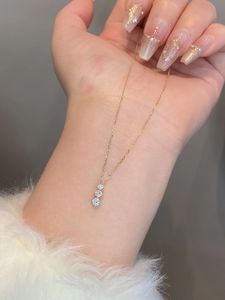 Xinfly Women's Elegant 18K Gold Triple Diamond Pendant <b>Necklace</b> Classic Yellow Gold Jewelry - Product Image 3