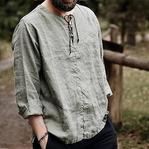 Chemise décontractée en <span class=keywords><strong>coton</strong></span> et en <span class=keywords><strong>lin</strong></span> pour homme, <span class=keywords><strong>Tee</strong></span>-<span class=keywords><strong>Shirt</strong></span> ample quatre saisons, manches longues, sexy, été, - Product Image 4