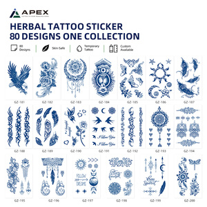 Autocollants de <span class=keywords><strong>tatouage</strong></span> temporaire semi-permanent en papier imperméable à base de jus végétal, 80 motifs, 110x180mm, finition mate, effet phosphorescent, motif végétal pour le corps - Product Image 2