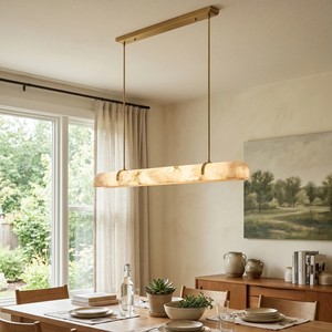 Art Custom Villa <b>Kitchen</b> Island Linear Alabaster Chandelier Modern Alabaster Luxury Dining Table Bar Pendant <b>Lamp</b> - Product Image 1