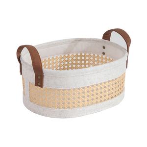 Eco-Friendly wholesale plastic and rattan laundry basket felt woven storage basket with pu handle