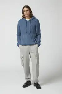 VSCOO Custom Logo Wholesale Elegant Loose Fleece Hooded Men's Pullover Hoodie Custom Knit Sweater Pullover