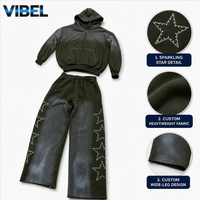 Ensembles de survêtements pour hommes personnalisés avec strass, style vintage délavé à l'acide, streetwear épais et oversize