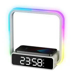 LED 책상 램프 무선 충전기 램프 알람 시계가있는 RGB 야간 조명 램프
