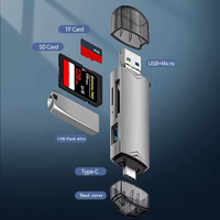 Lector de Tarjetas de Memoria Mini TF SD Portátil, Adaptador OTG, Unidad Flash USB, Todo en Uno, Aleación de Aluminio, USB 6 en 1, USB 3.0 Tipo C Micro