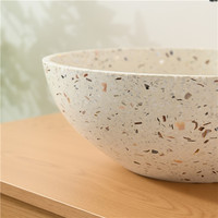 Lavabo de salle de bain en pierre de terrazzo rond à bord fin, motif coquille, 400 mm