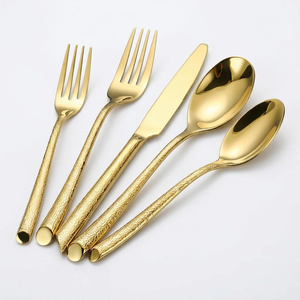 Ensemble de couverts élégants en or, finition miroir haute brillance, résistant à la rouille, cuillère, fourchette, couteau en métal pour la vaisselle de mariage et les repas - Product Image 1