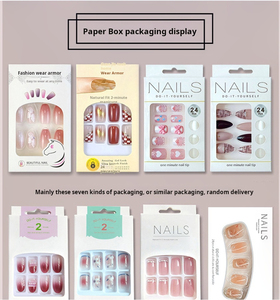 Prensa corta en uñas, venta al por mayor, alta calidad, 24 piezas, uñas postizas acrílicas de lujo, Etiqueta Privada, proveedor de <span class=keywords><strong>Punta</strong></span> francesa, caja de embalaje - Product Image 1