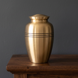Urne funéraire en métal doré pour cendres humaines, souvenir commémoratif, vase rond portable, capacité de 220 pouces cubes, impression personnalisée - I H C - Product Image 1