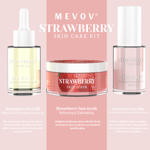 MEVOV OEM ODM Kit per la Cura della Pelle alla Fragola 3 Pezzi: Olio <span class=keywords><strong>Viso</strong></span>, Scrub e Latte Illuminante Idratante Anti-Età per Pelle Spenta - Product Image 3